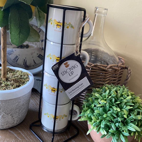 Other - 🐝 Modern Farmhouse Honey Queen Bee Espresso Coffee Cup Set & Wire Stand